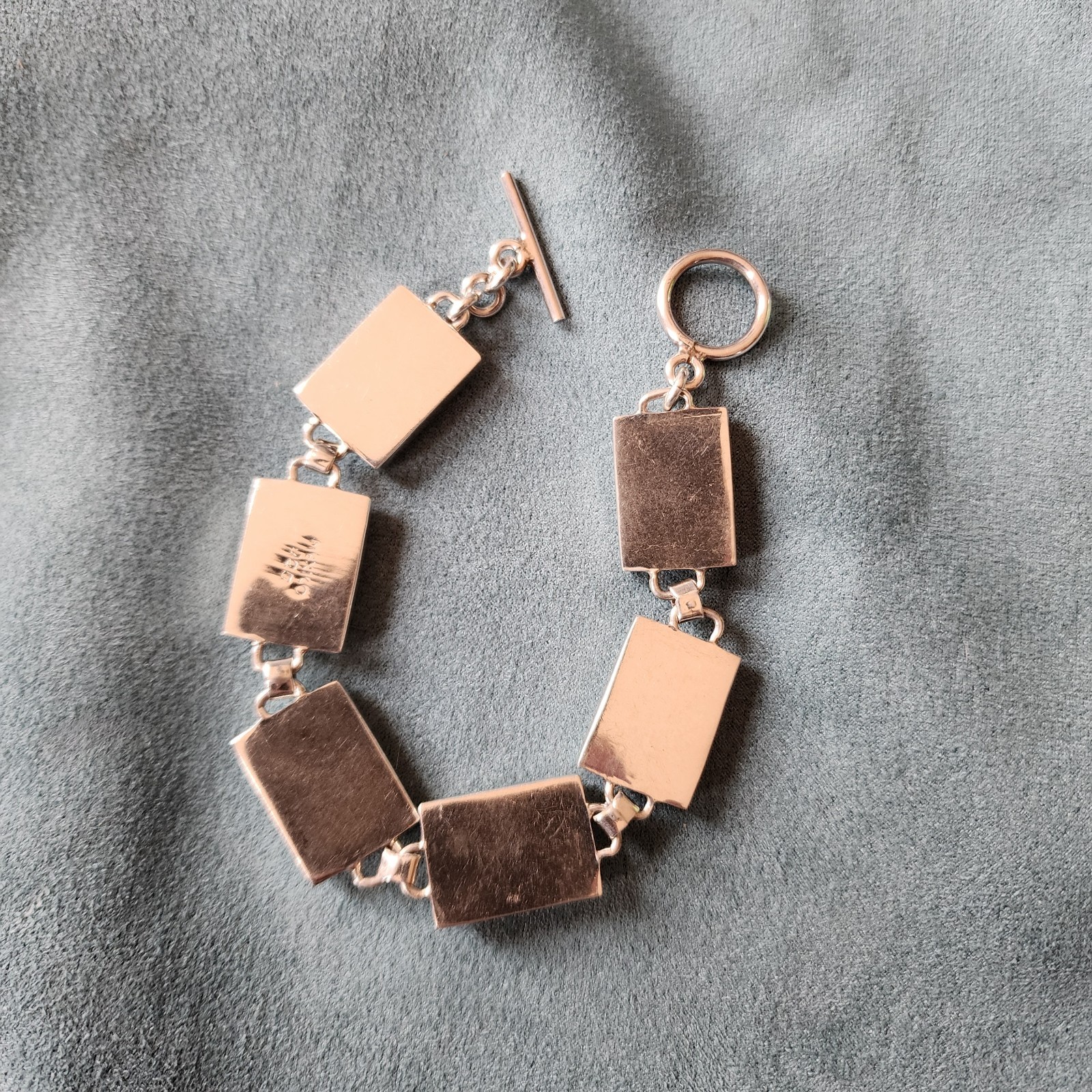 Vintage Mexican Silver Red Jasper Bracelet, Heavy Statement, Chunky Panel 7.25"