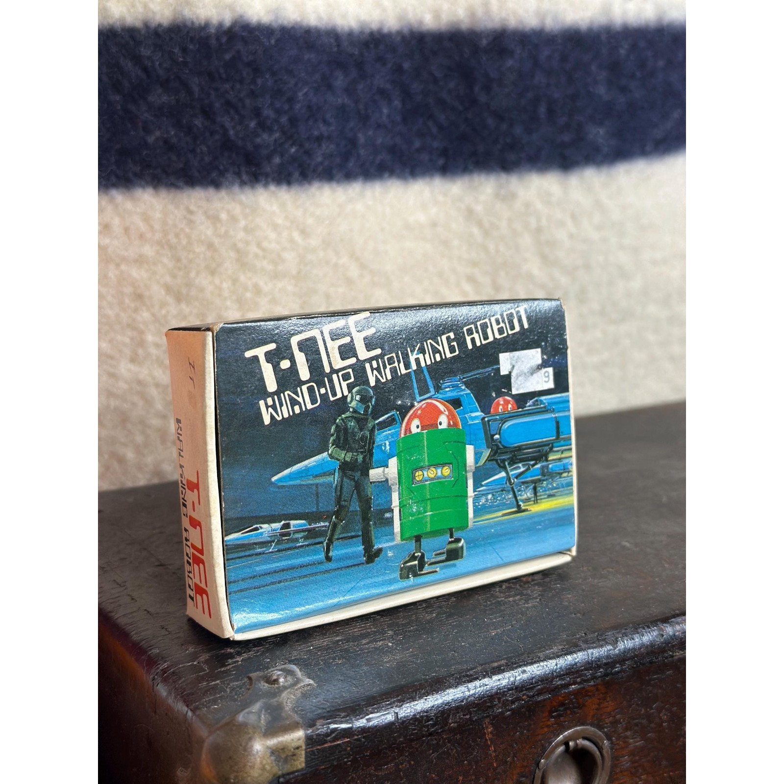 Vintage 1980s Working T-NEE Wind-Up Walking Robot in Original Box