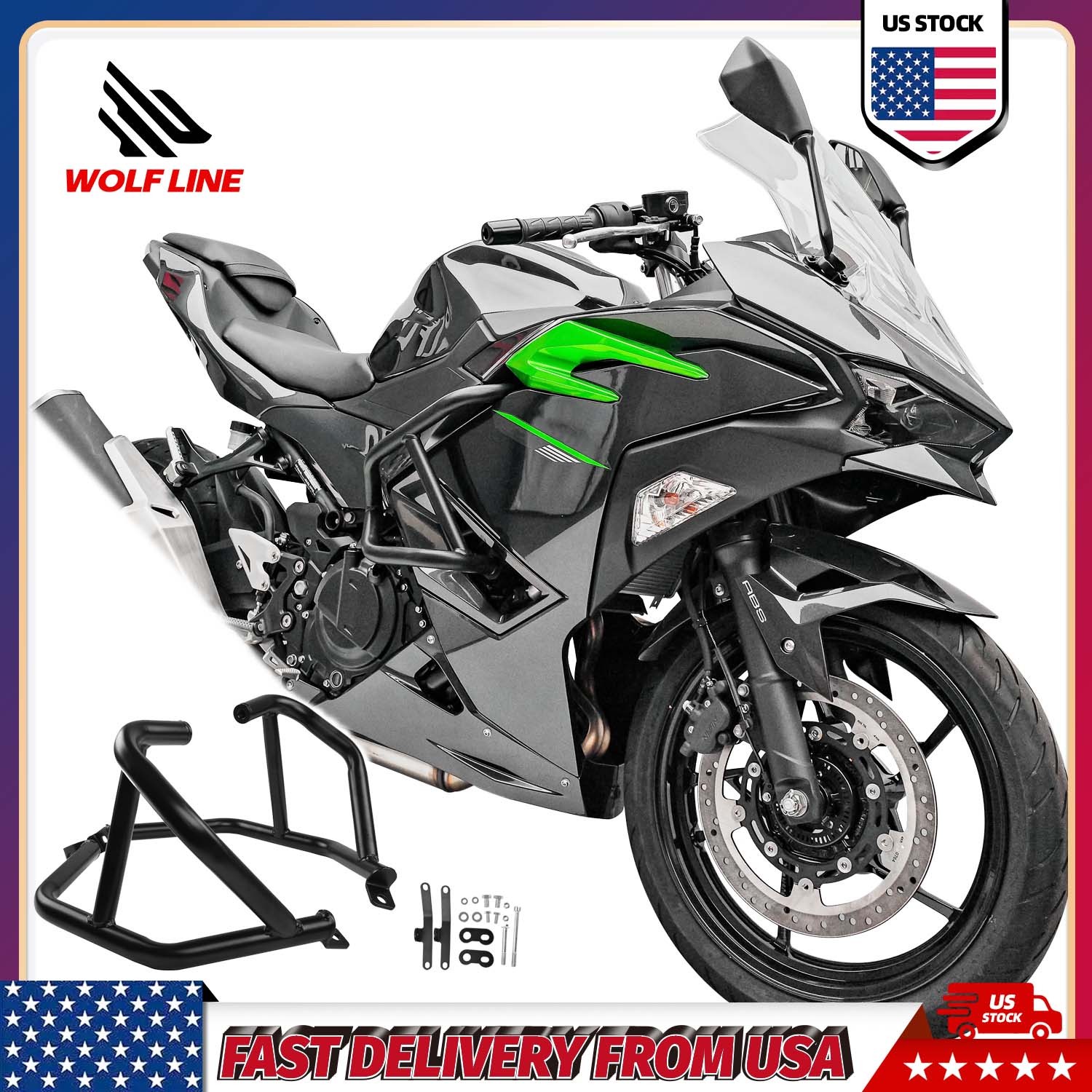 Crash Bar For Kawasaki Ninja500 Engine Guard Frame Protector Anti-Drop WOLFLINE