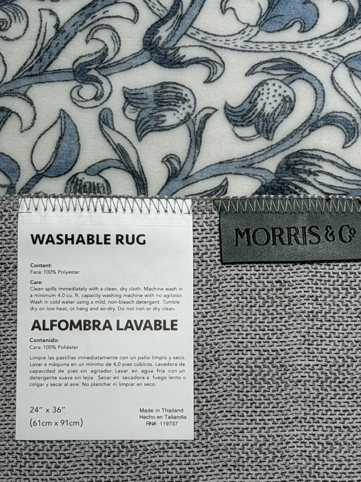 NEW Morris & Co 2 Piece Accent Rug Set Lodden Blue White 2'x5' Washable 24"x36"