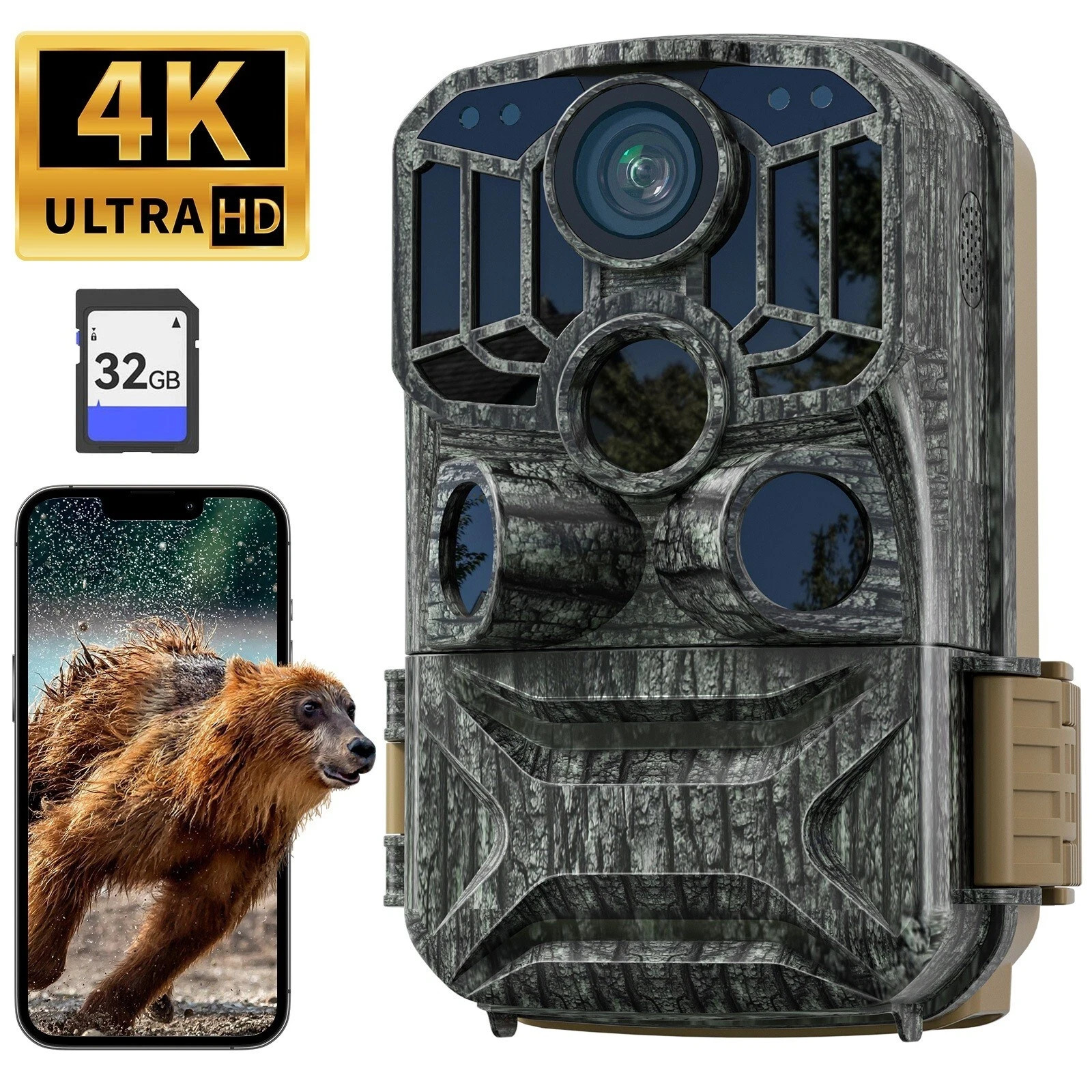 Trail Camera with Night Vision 0.1s Trigger Waterproof for Wildlife Tracking 4K