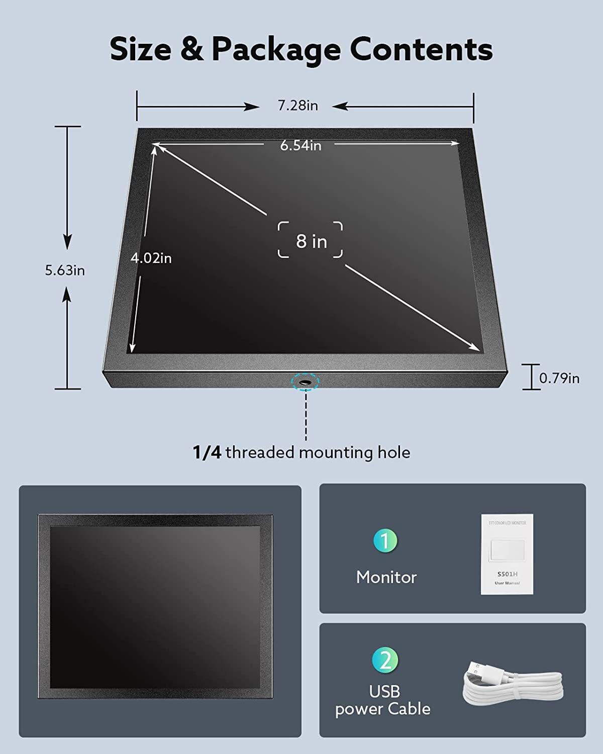8" Small HD Monitor 1024x768 Built-in Speaker for CCTV CCD HDMI/VGA/AV for PS5