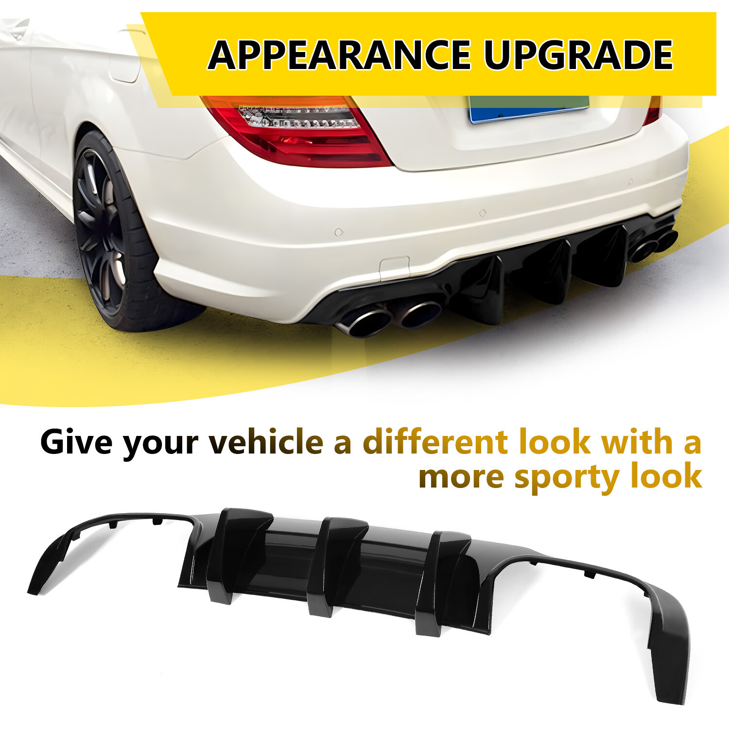 For Mercedes W204 C250 C300 C350 C63 AMG 2012-14 Gloss Black ABS Rear Diffuser