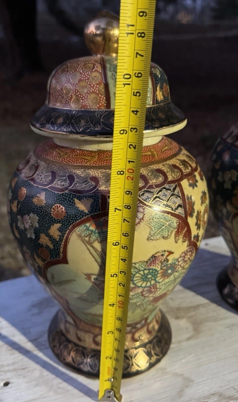 Chinese Ginger Jars - MATCHING PAIR Satsuma Moriage Porcelain Vintage Imported