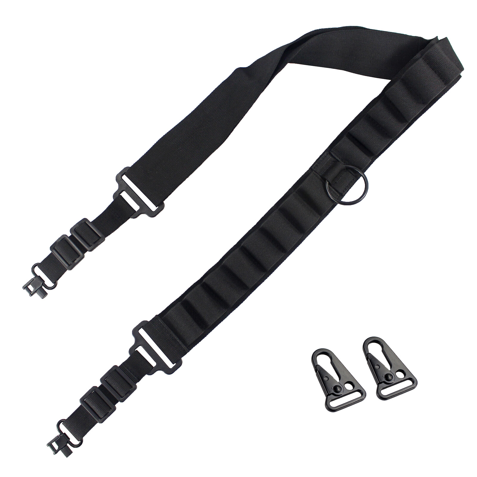 Black Shotgun Sling 2 Point Non-Slip Adjustable Ammo Sling with 16 Shell Holder