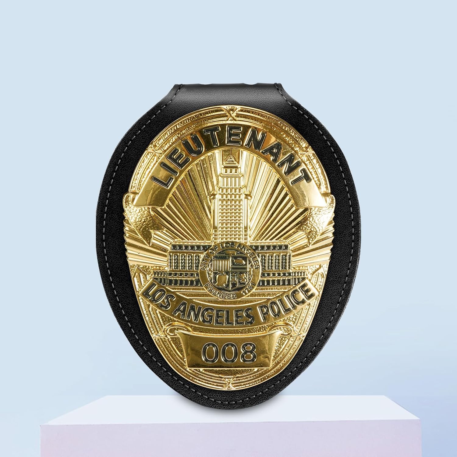 Police Badge Holder, Cowhide Law Enforcement Badge Holder with Metal Belt Clip