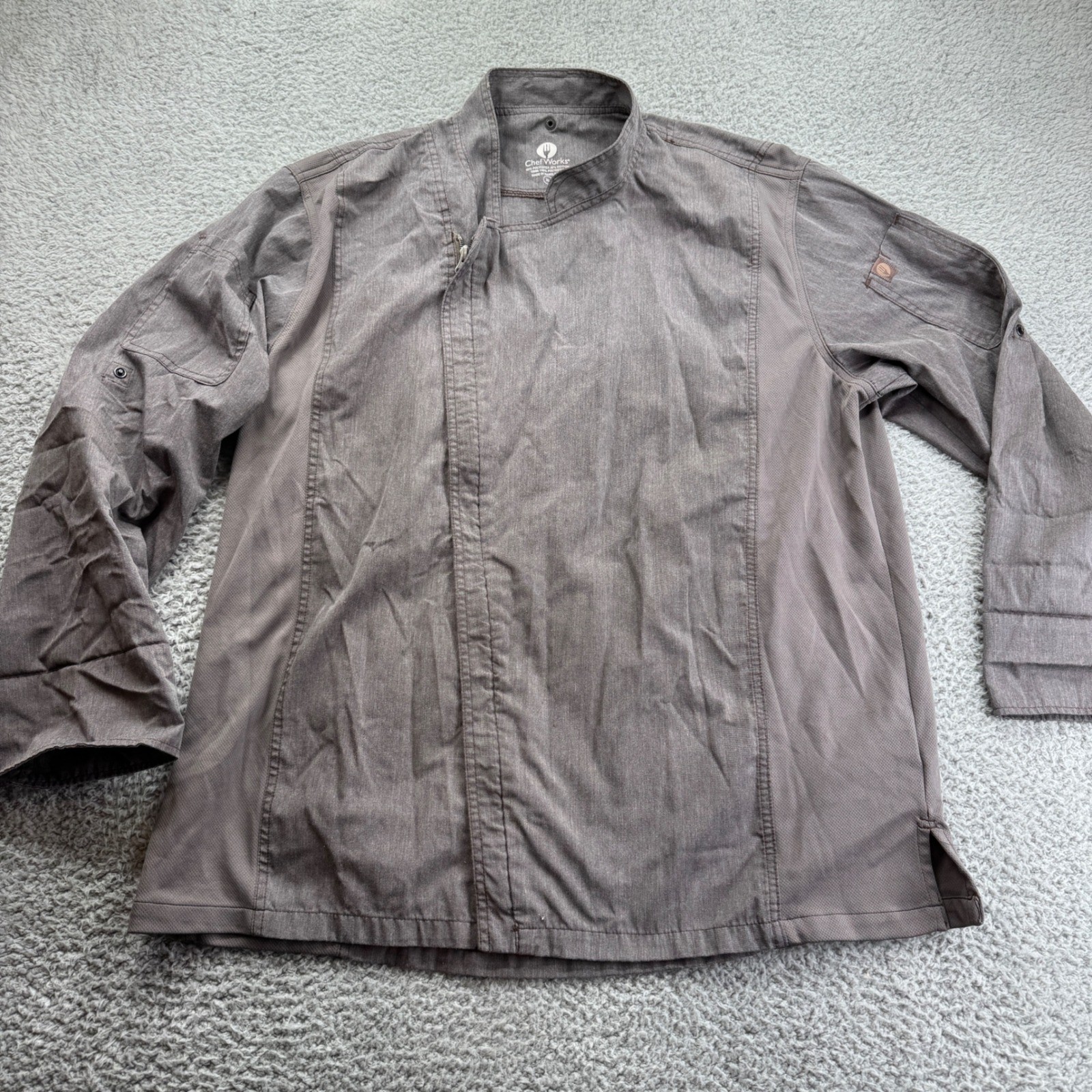 Chef Works Mens XL Chef Coat Jacket Gray Long Sleeve Zip Up Work Uniform