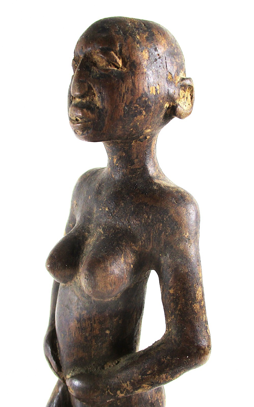 OLD AFRICAN WOOD CARVING, REALISTIC NUDE 10 1/2" FEMALE, MAKONDE?