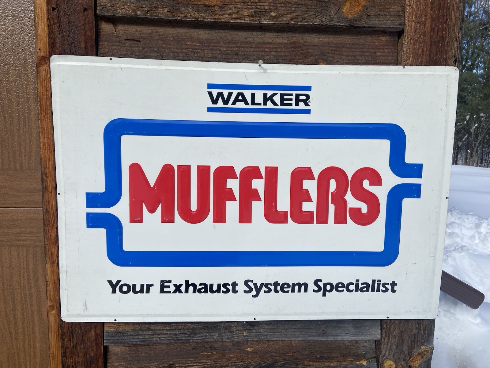 Rare Version Vintage Walker Mufflers Advertisement Sign Embossed Letters 3' X 2’