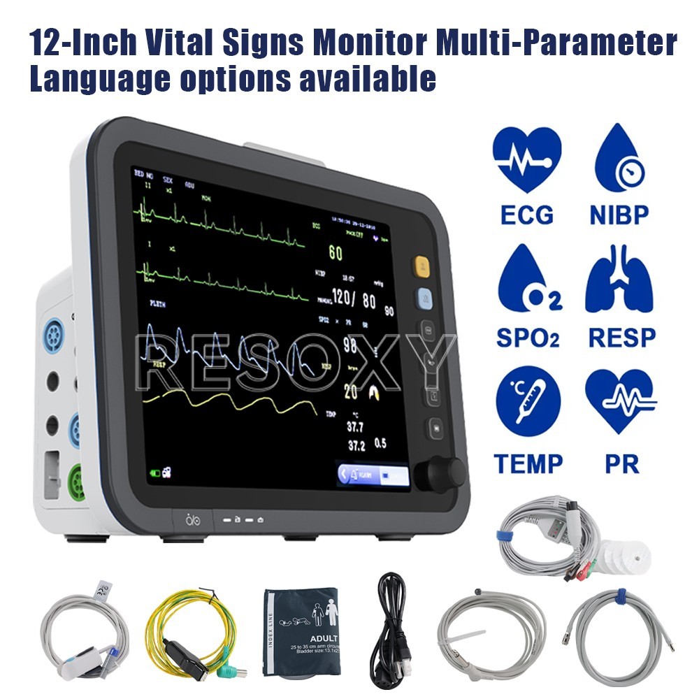 12-Inch Patient Vital Signs Monitor Multi-Parameter ECG/NIBP/TEMP/RESP/SPO2/PR