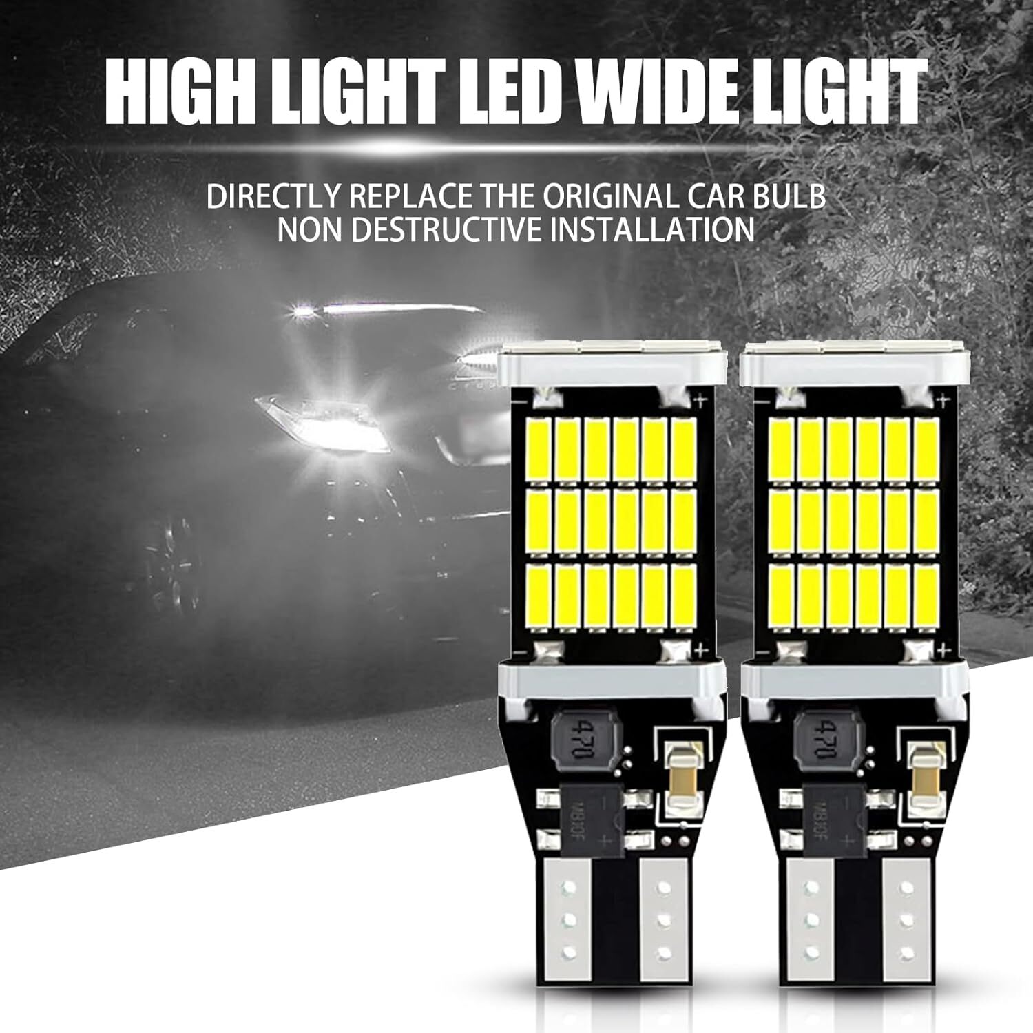 T15 921 912 LED Reverse Backup Light Bulbs W16W 916 6000K Super Bright White