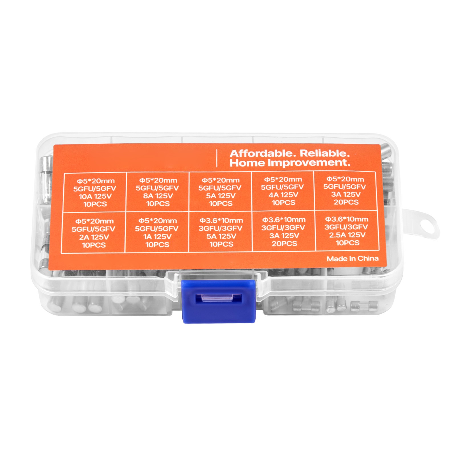 120 Pcs Fast-Blow Glass Fuses Assortment Kit 125V 5 x 20 mm & 3.6 x 10 mm