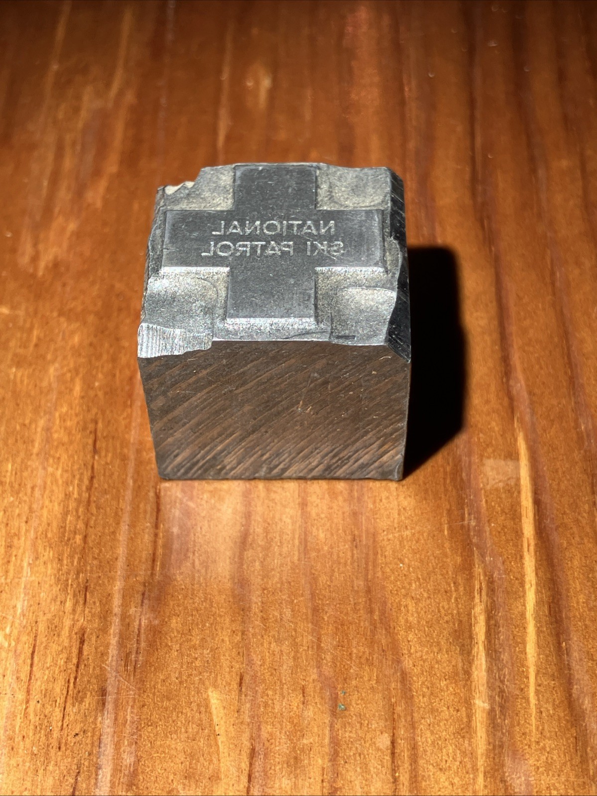 VTG National Ski Patrol Metal Printing Block Reverse Engraved 1” X 1”