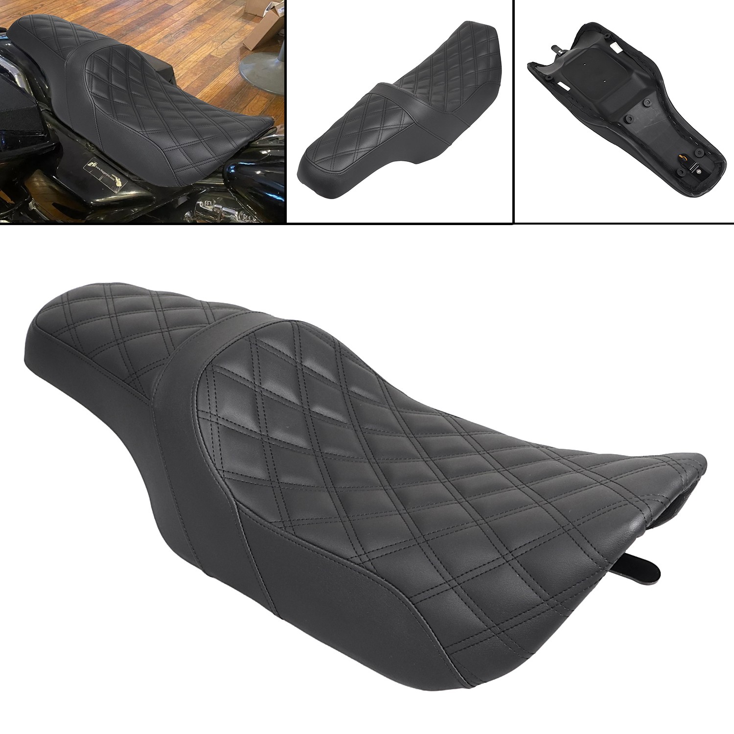 Black Driver Passenger Extended Two-Up Seat For Harley Road King FLHR 1997-2007