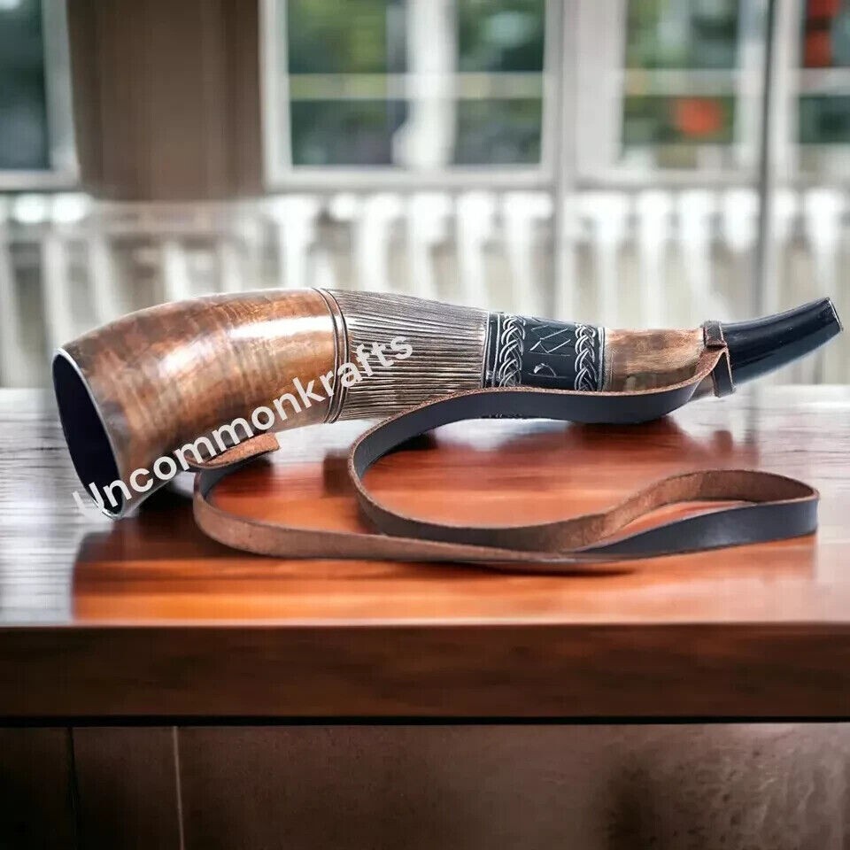 Viking War Horn - 16" Genuine Ox-Horn Battle Trumpet - Premium Hand Engraved