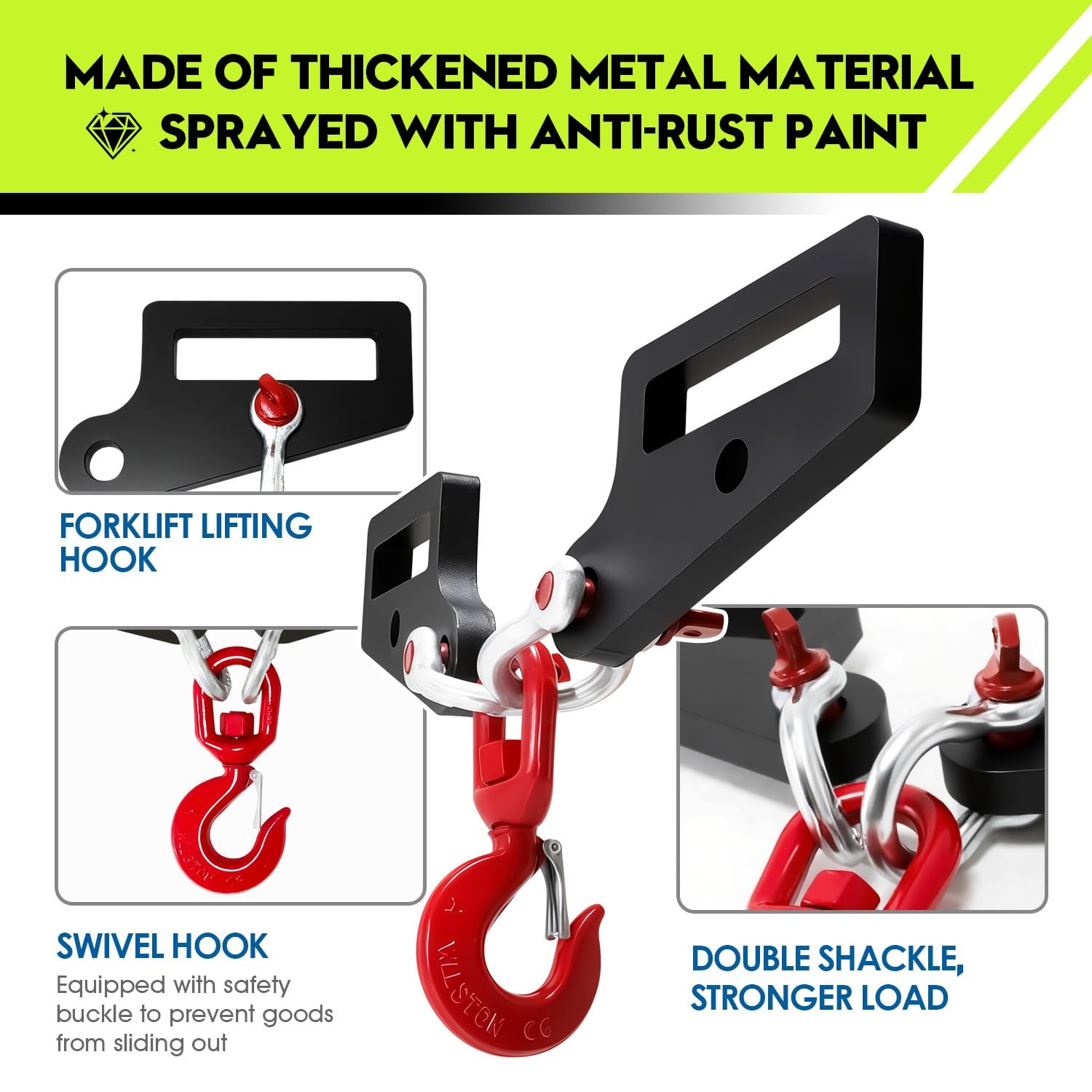 2-Pack Forklift Lifting Hook,Fork Lifting Attachment,Single Piece Load 6600 Lbs