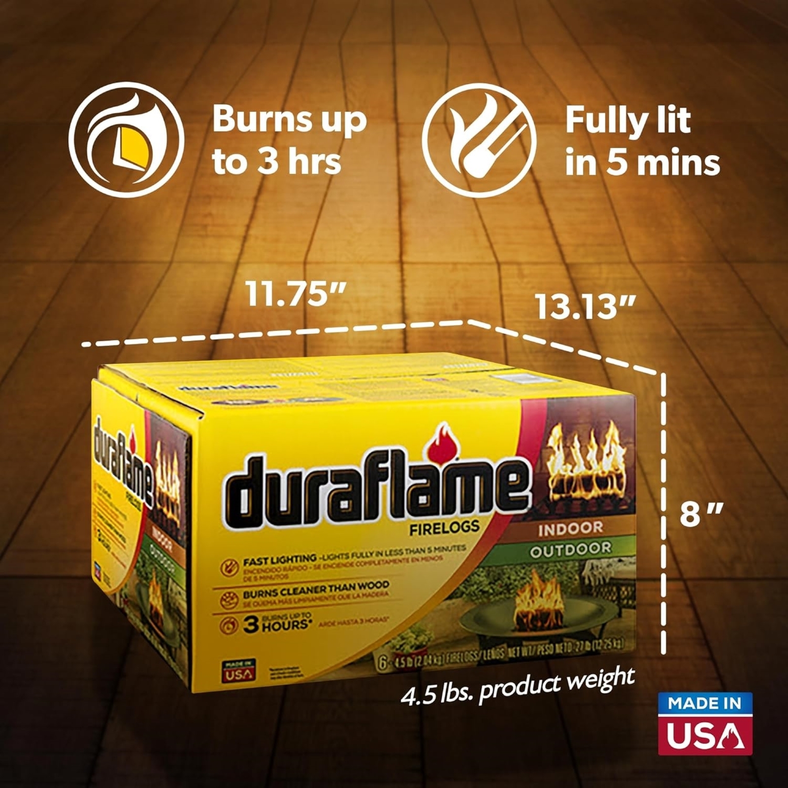Duraflame 4.5lb Firelog, 3 Hour Burn, Indoor/Outdoor Use, 6 Pack (27 LB Total)