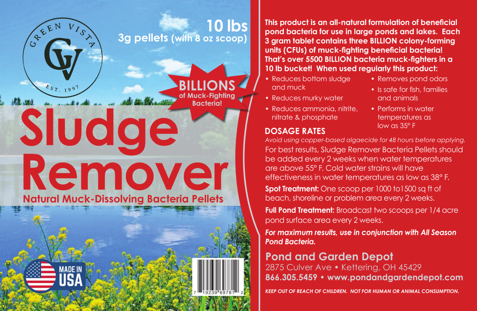 Green Vista Sludge & Muck Remover Pond Water Treatment for Muck | 5 lbs & 10 lbs