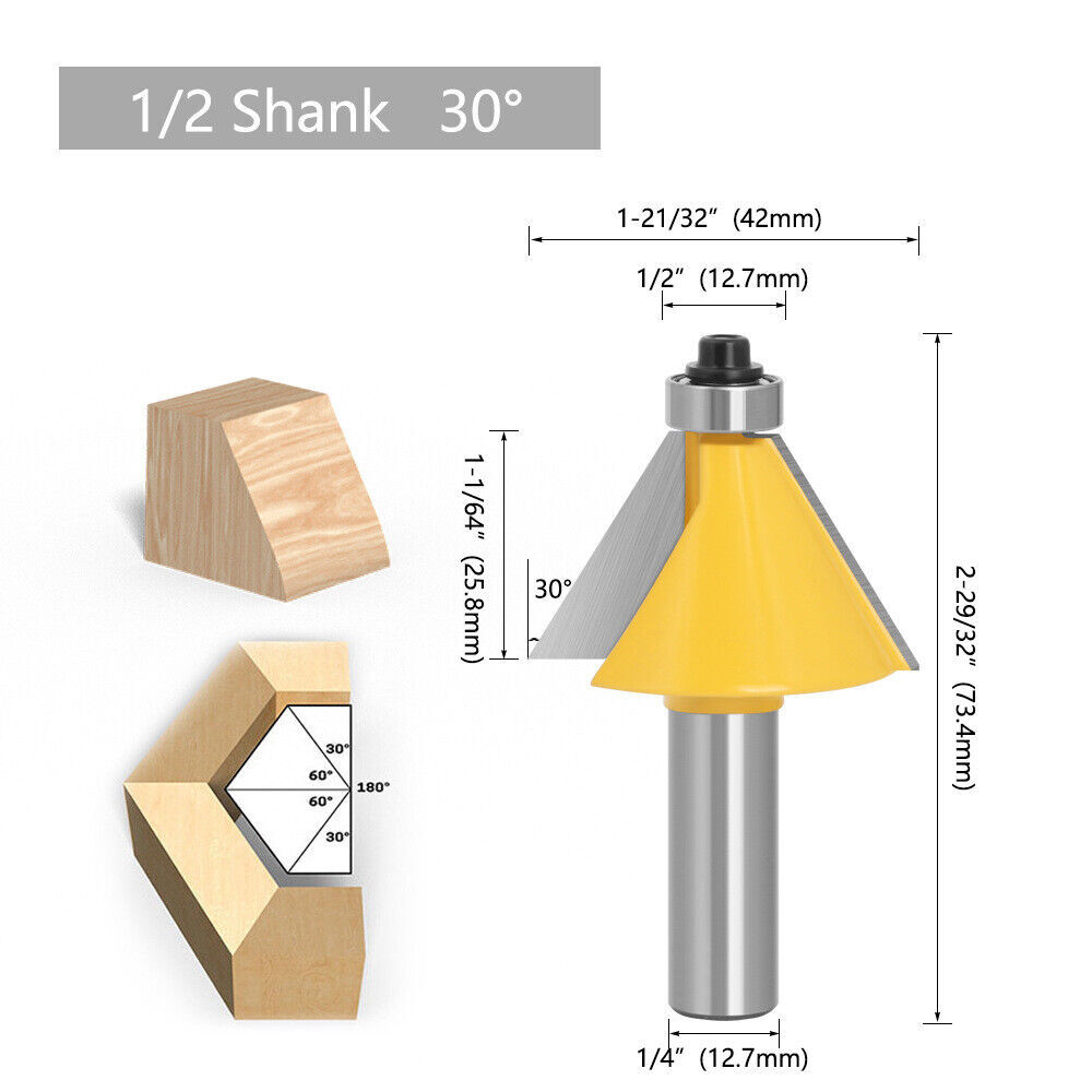 5 Bit Chamfer Edge Forming Router Bit Set - 1/2" Shank Woodworking Cutter