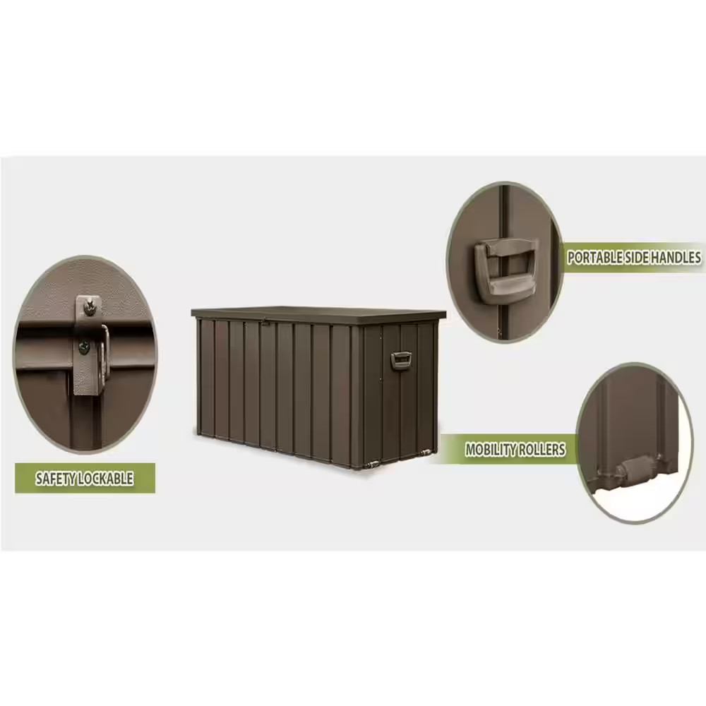 120 Gal. Dark Brown Steel Deck Box, Outdoor Waterproof Large Patio Storage Bin f