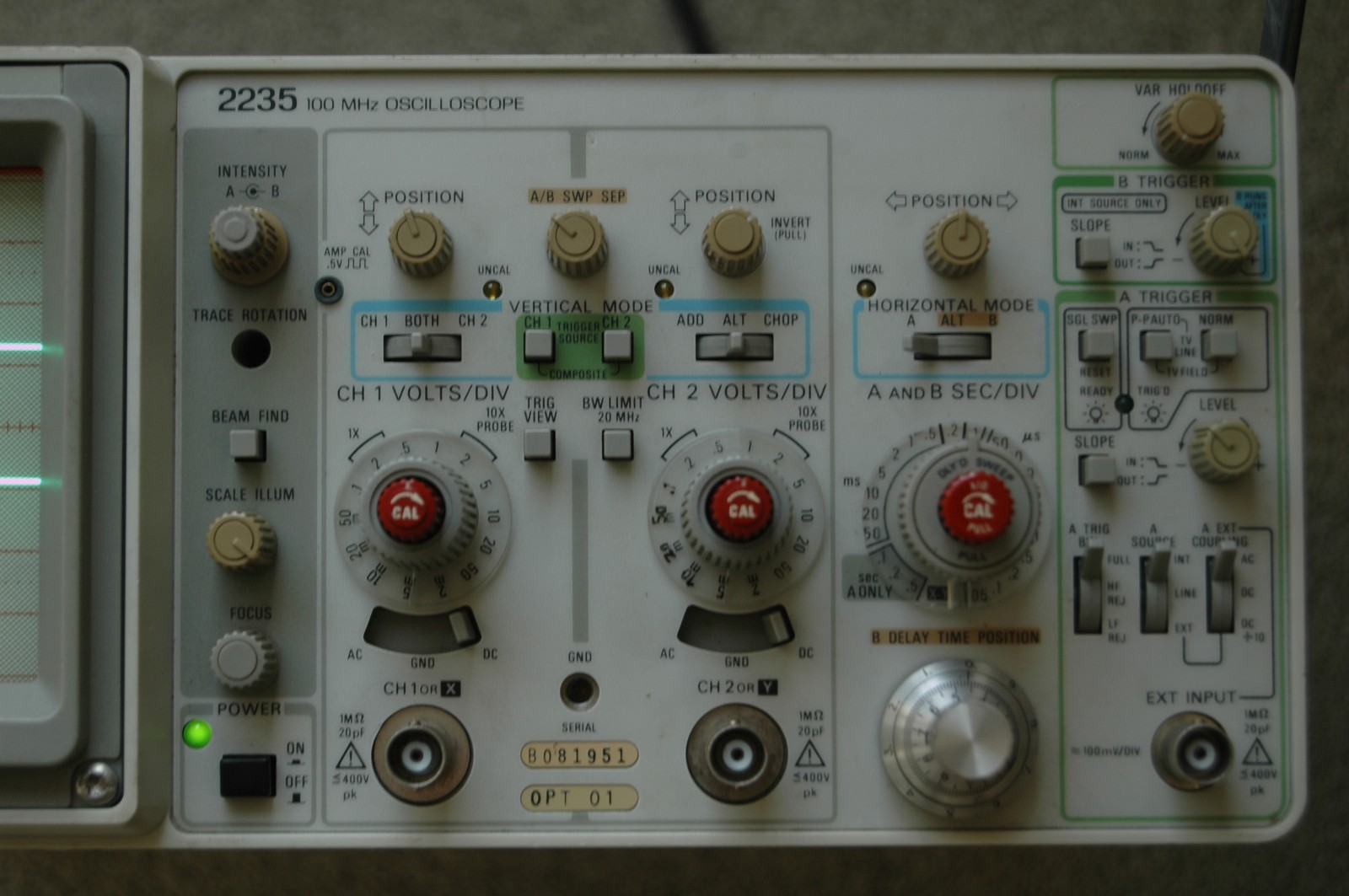 Tektronix 2235 AN/USM488 100MHz Oscilloscope, Two Probes, Power Cord Refurbished