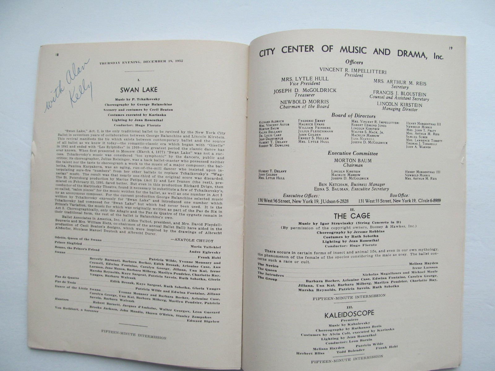 New York City Ballet Program - 1952 - Tallchief, Le Clercq, Balanchine, Robbins