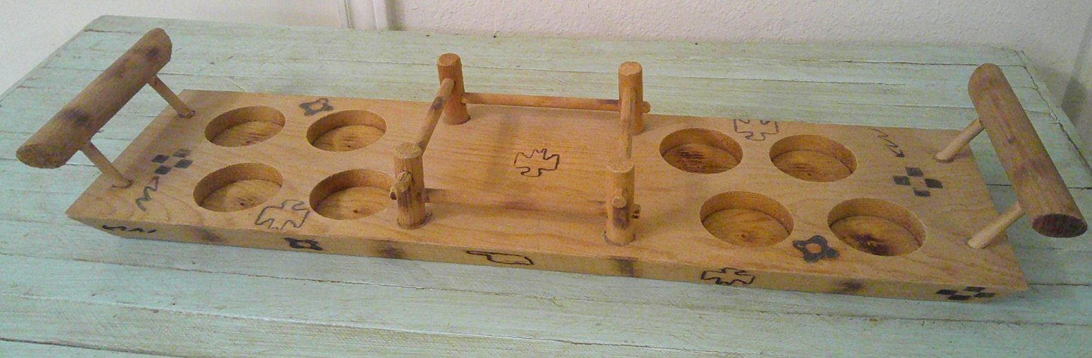 VINTAGE KNOX OIL ACEE FAMOUS OKLAHOMA INDIANS PITCHER/TUMBLER WOOD TRAY