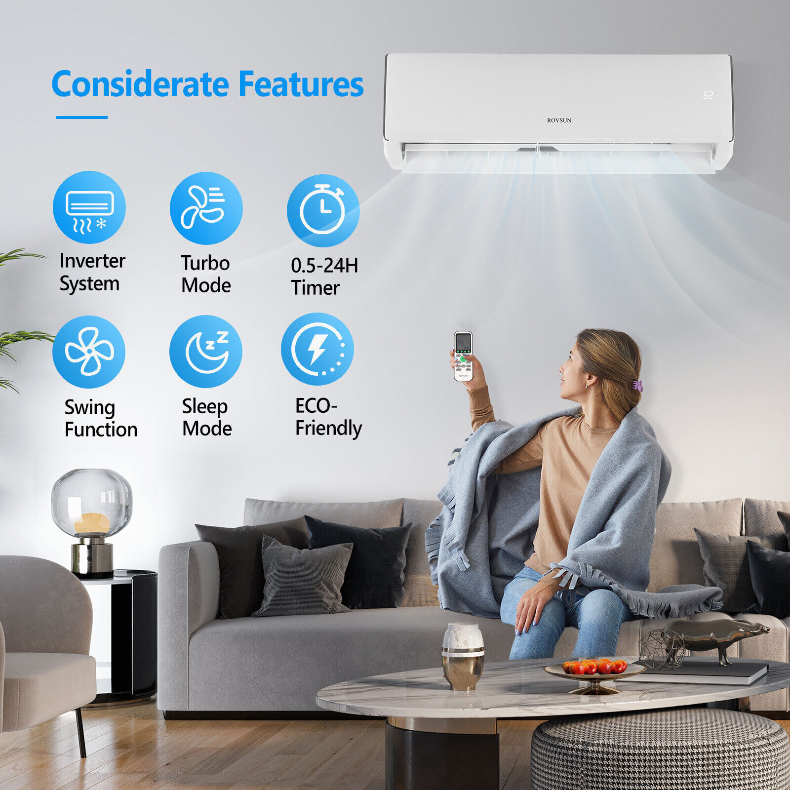 11000 BTU Inverter Ductless Air Conditioner & Heat Pump WiFi Mini Split Kit 115V