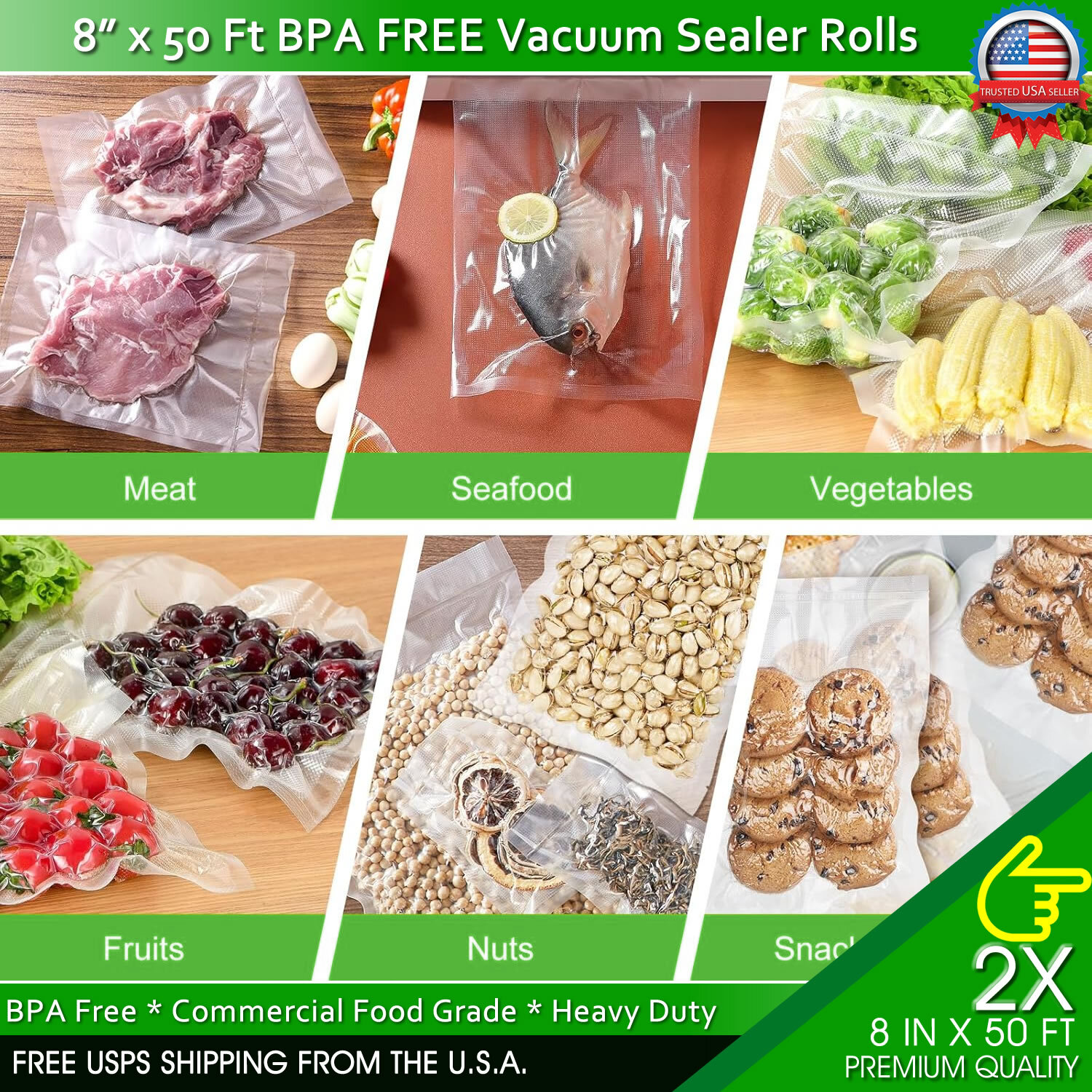 Vacuum Sealer Bags Rolls Jumbo 4Mil Food Saver Bag 8"x50' 11"x50' 8"x20' 11"x20'