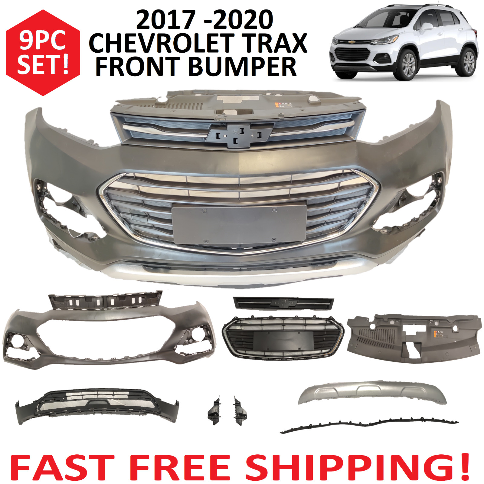 2017 2018 2019 2020 21 Front Bumper Cover Upper Lower CHEVY TRAX Complete GRILLS