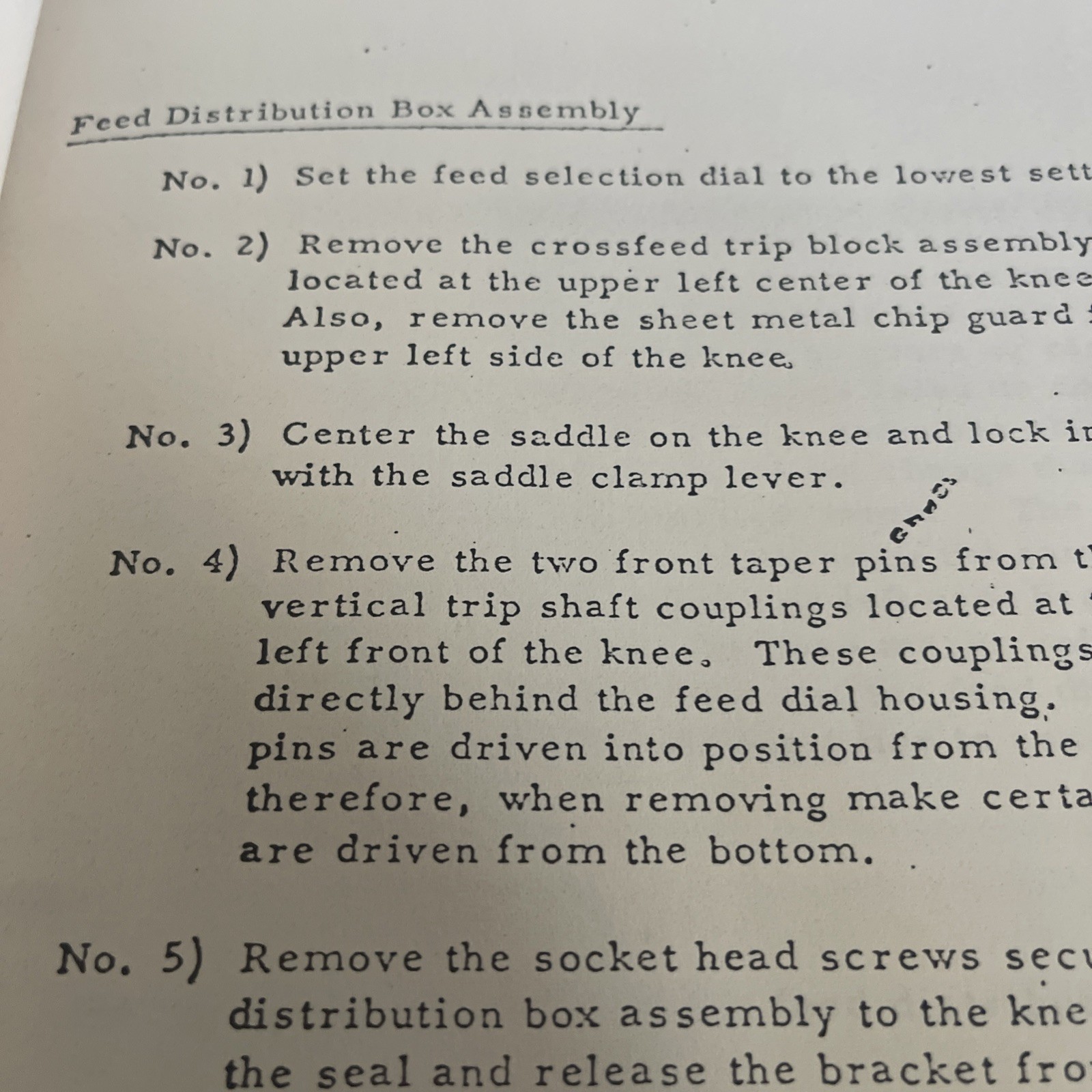 Unit Removal Procedure Manual 10hp Universal/Vertical Milwaukee Milling Machine