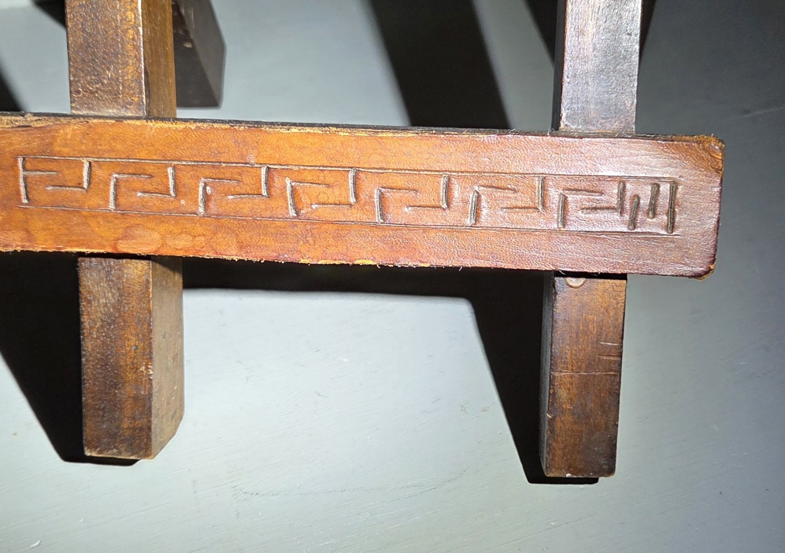 VTG Peruvian Peru Folding Hand Tooled Leather & Wood Collapsible Stool Or Table