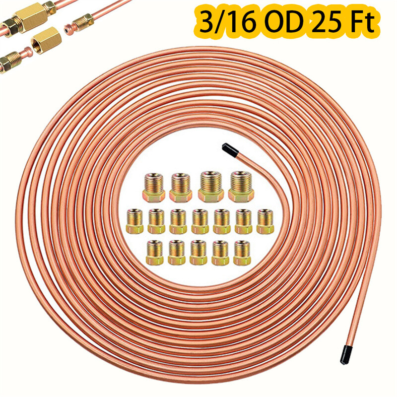 Copper Nickel Brake Line Tubing Kit 3/16 OD 25 Ft Coil Roll all Size Fittings