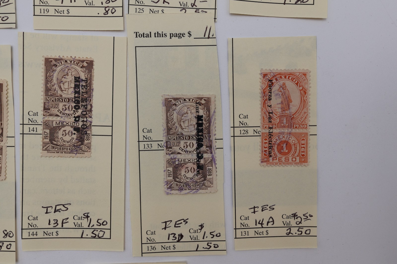 MEXICO REVENUE PAGE LOT ALL DIFFERENT IES1 IES45 WITH TALON IMPUESTO ESPECIAL