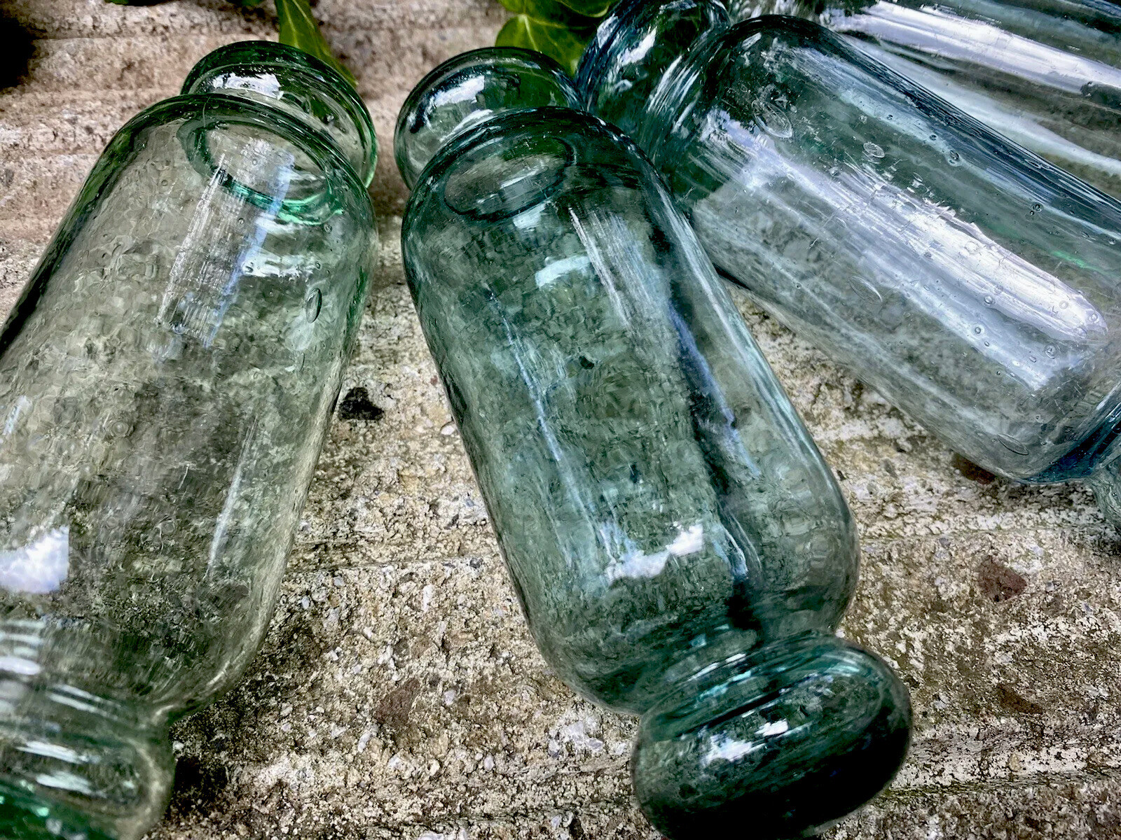 Set of 5 Japanese Glass Floats Antique Blue and Green Rolling Pin Fishing Decor