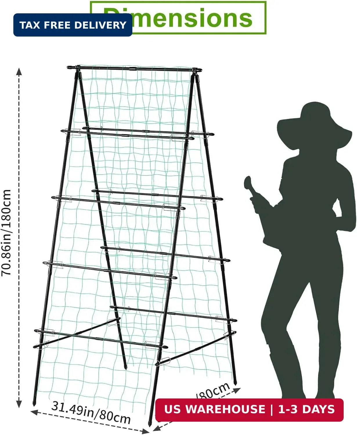 Garden Trellis for Climbing Plants, 71" H x 32" W Metal A-Frame Cucumber Trellis