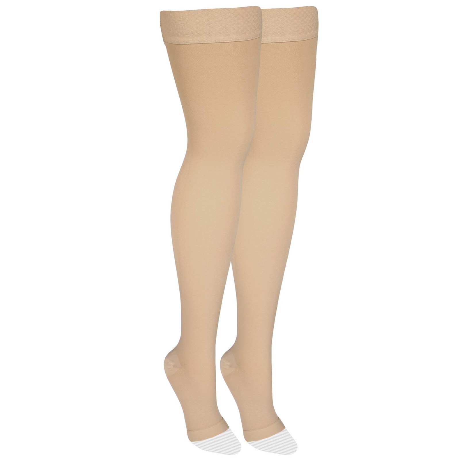 Amazon Basic Care Compression Stockings 20-30 mmHg, Open Toe, Thigh Length, Med