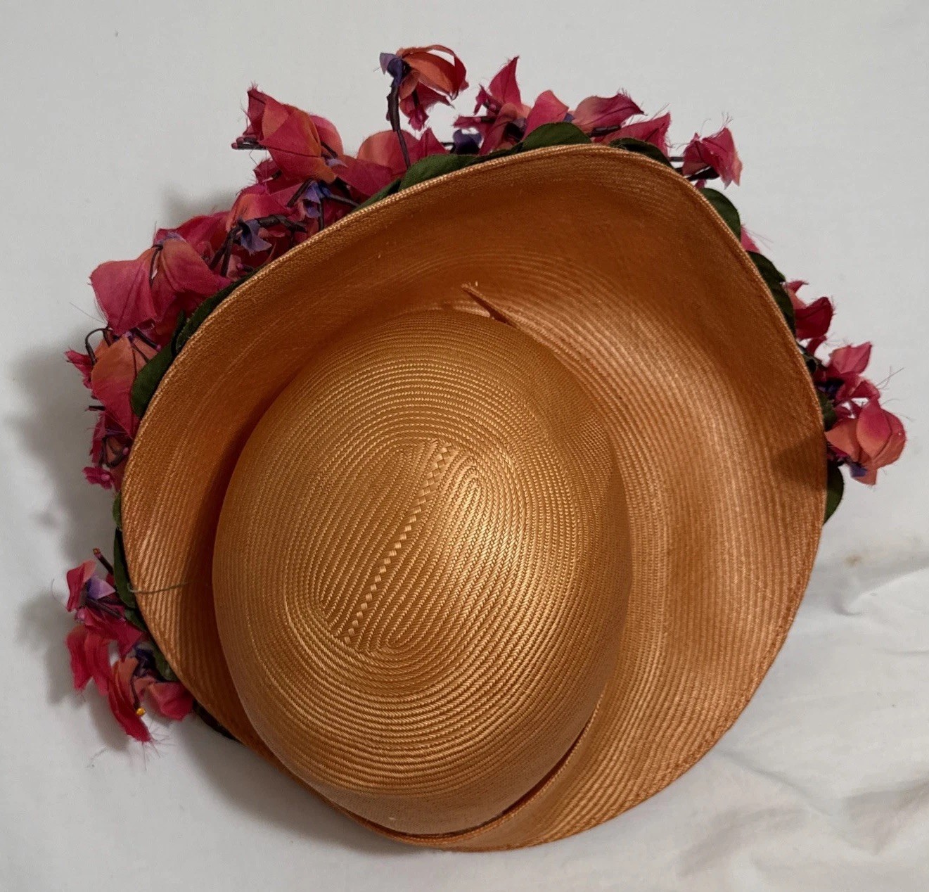 Vintage Jack McConnell Red Feather Edition Hat Floral Boho Derby Designer EUC