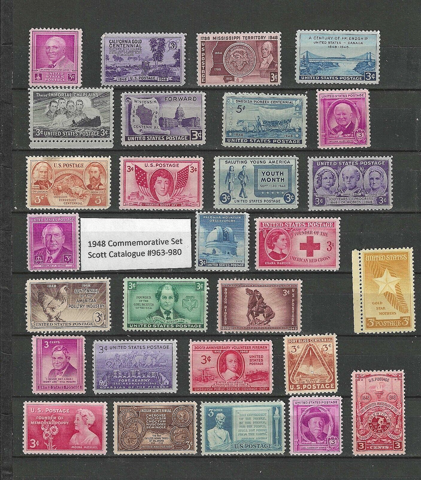 1948 Full US Commemorative Year Set SC #953-980 MNH