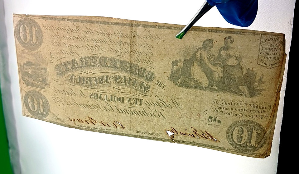 1861 $10 Confederate States of America Note T-28 Ceres Commerce Train CSA