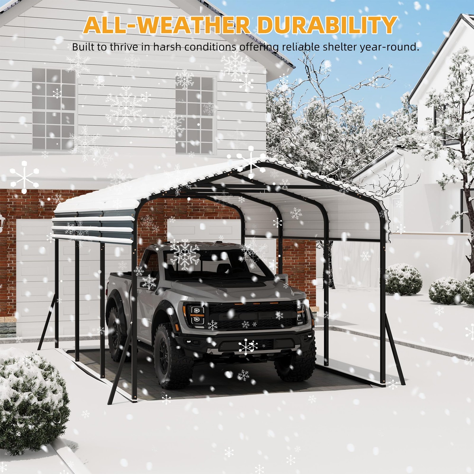10'x15' Metal Carport, Heavy Duty Galvanized Steel Roof Canopy Car Shelter Truck