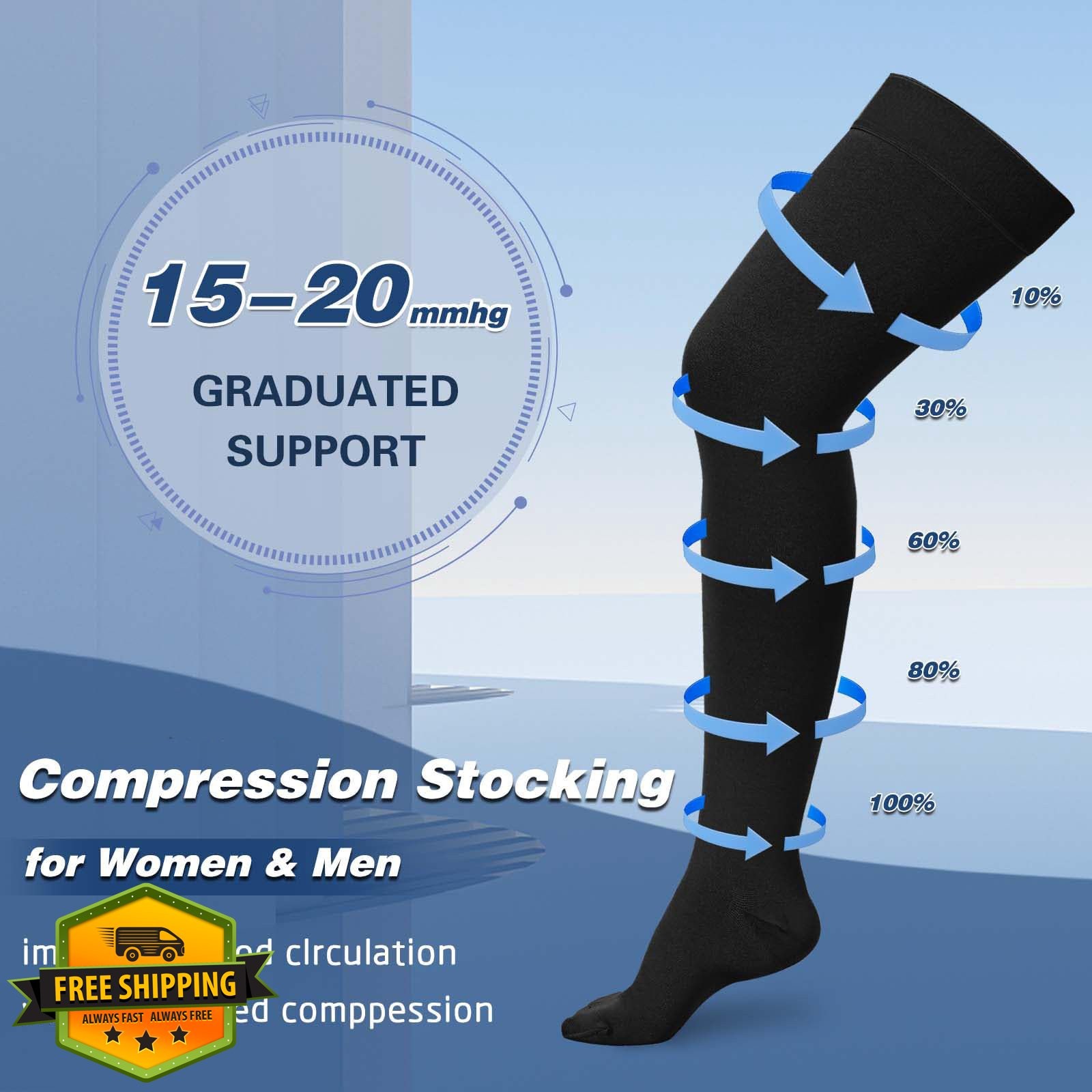 Compression Stockings Thigh High 2 Pairs 15-20mmHg Swelling Varicose Veins