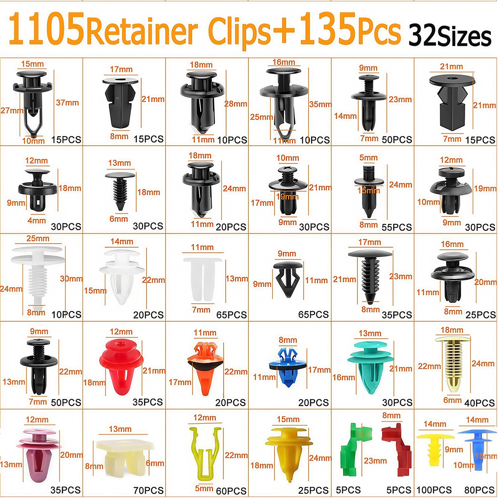 1240PCS Car Retainer Clips Auto Panel Trim Fasteners Push Pin Rivet Bumper Kit