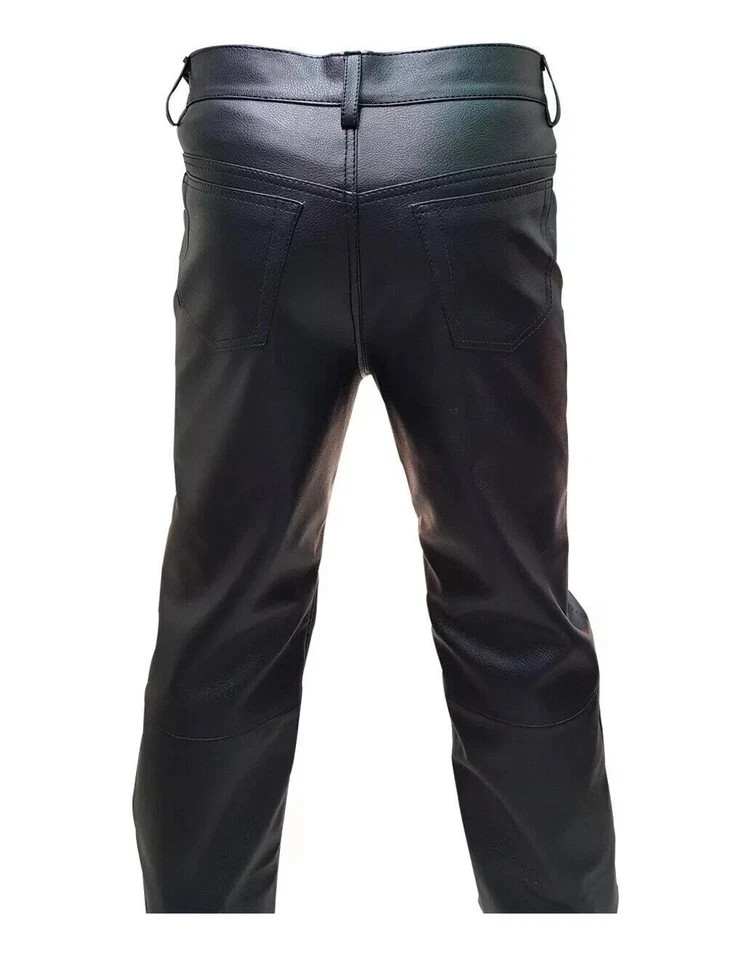Mens Biker Jeans Real Black Or Cow Leather Sleek And Sexy 501 Style Pants New