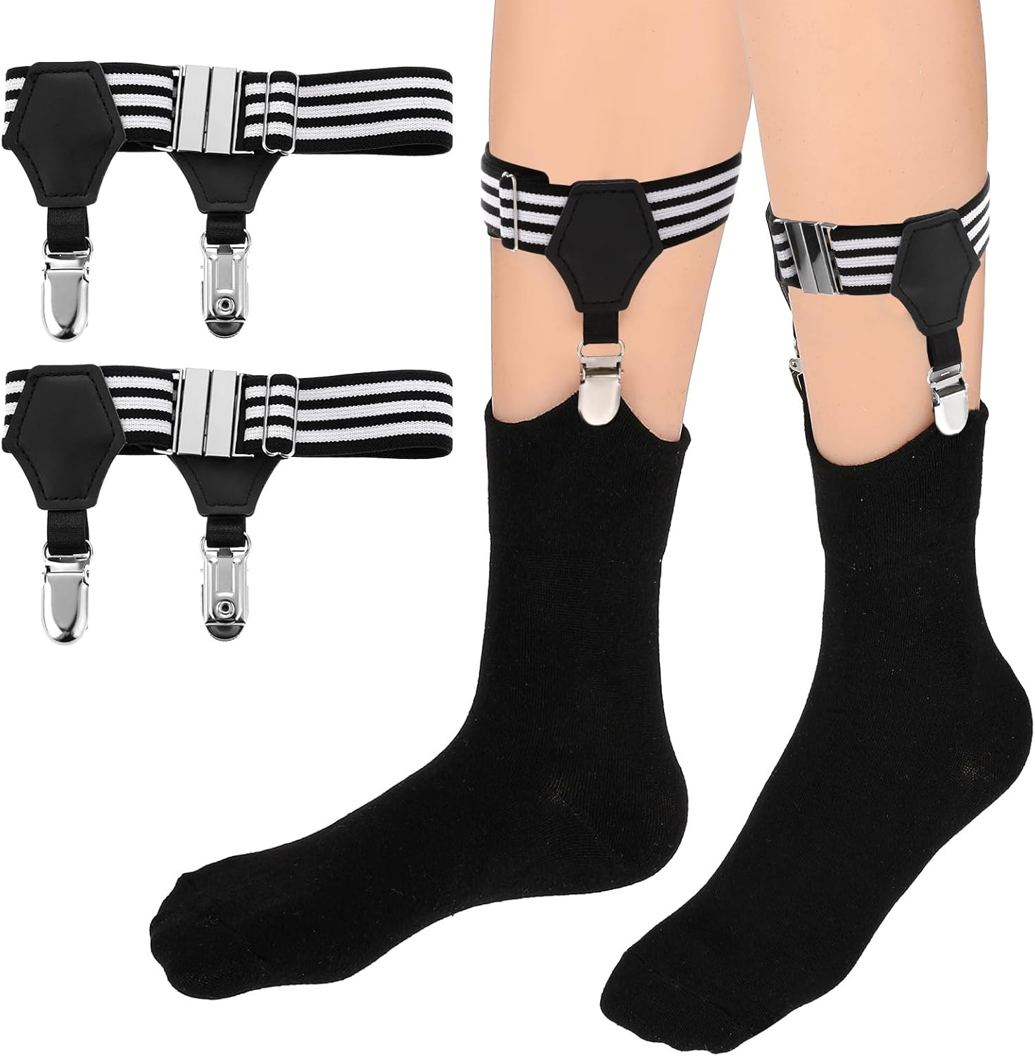 2 Pack Adjustable Men'S Sock Garters Suspenders Non Slip Sock Strap Suspenders