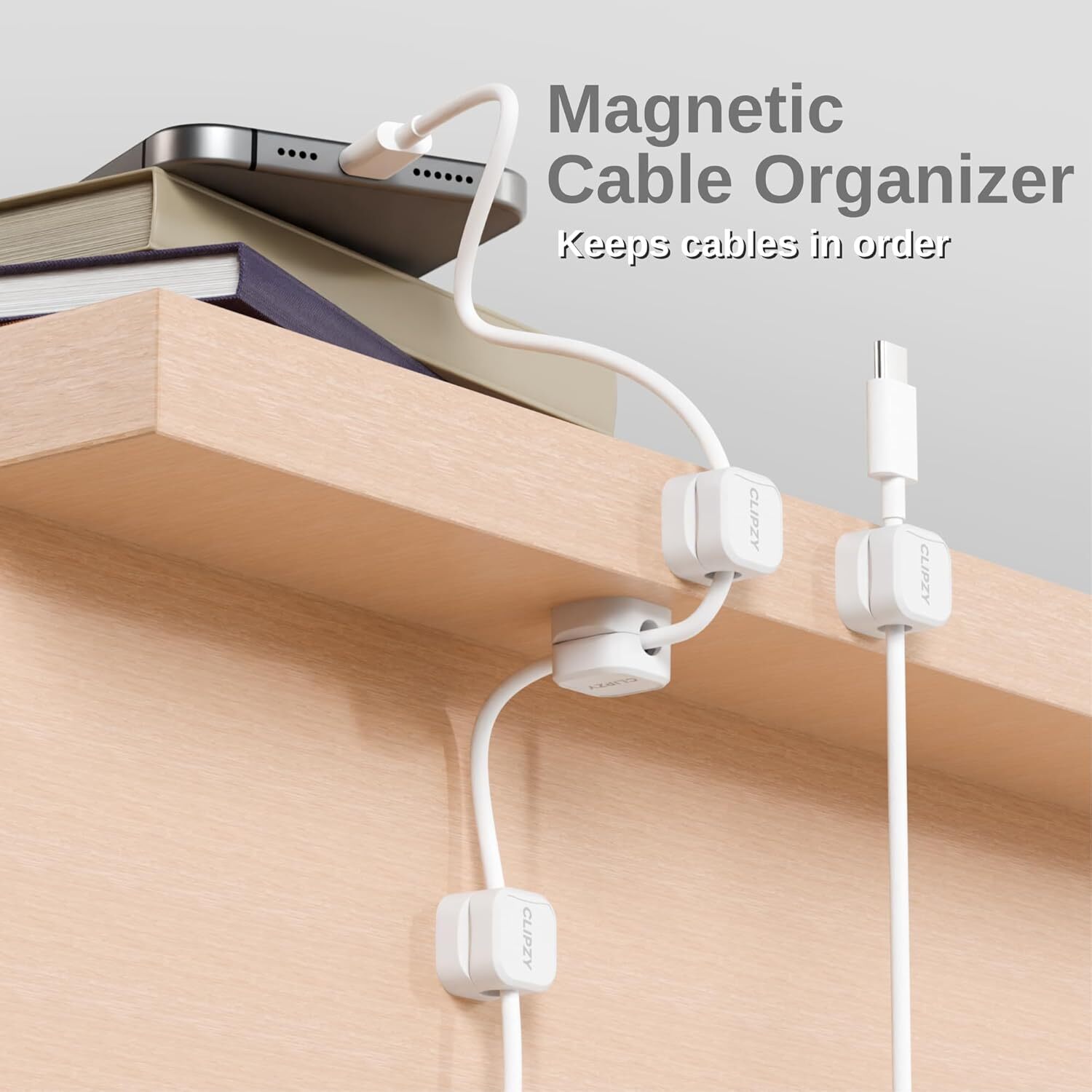 Clipzy 6 Pack Magnetic Cable Clips & Cord Holder, Under Desk Cable Management