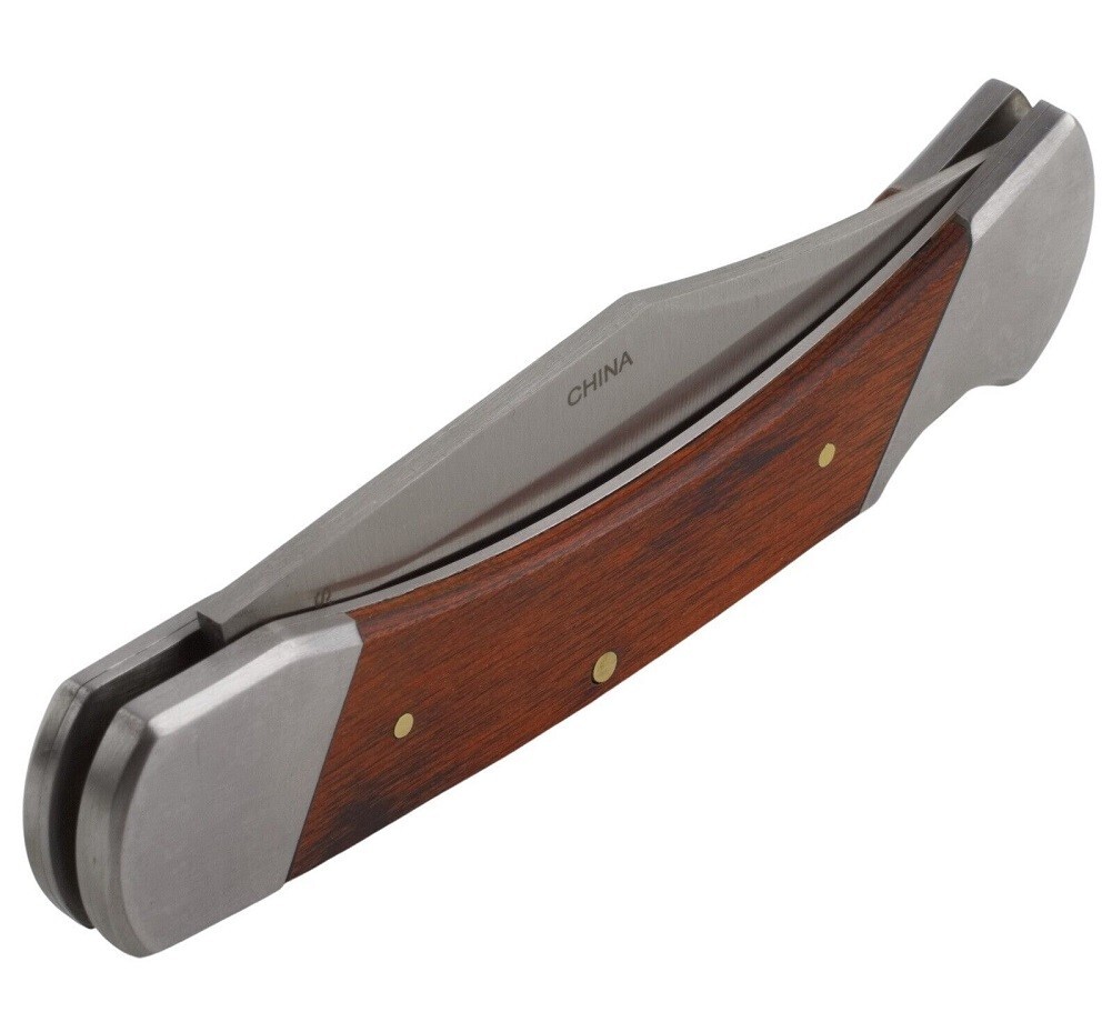 Large 8.5" Classic Lockback Folding Knife, Hardwood Handles, Sheath included 110