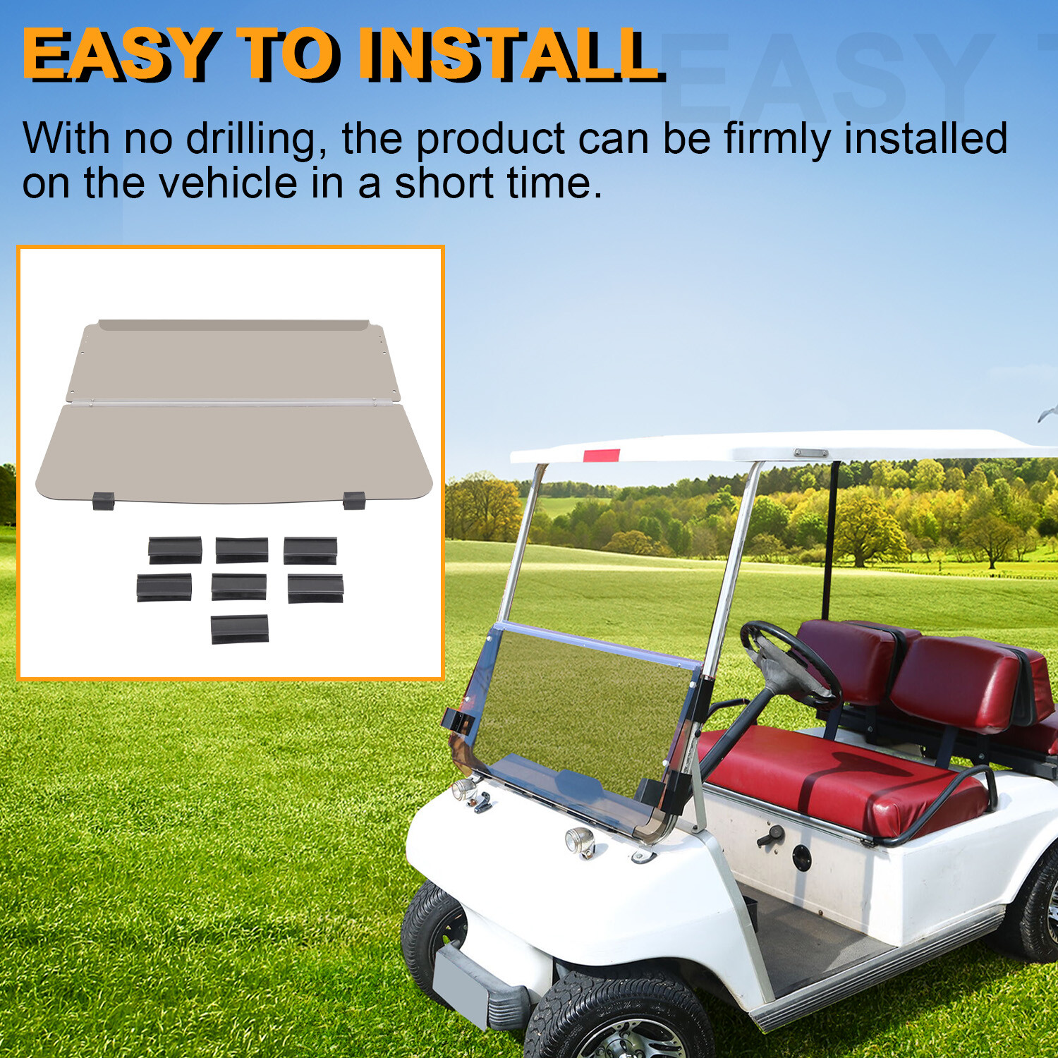 Folding Acrylic Smoke Tinted Windshield for 1982-2000.5 Club Car DS Golf Cart