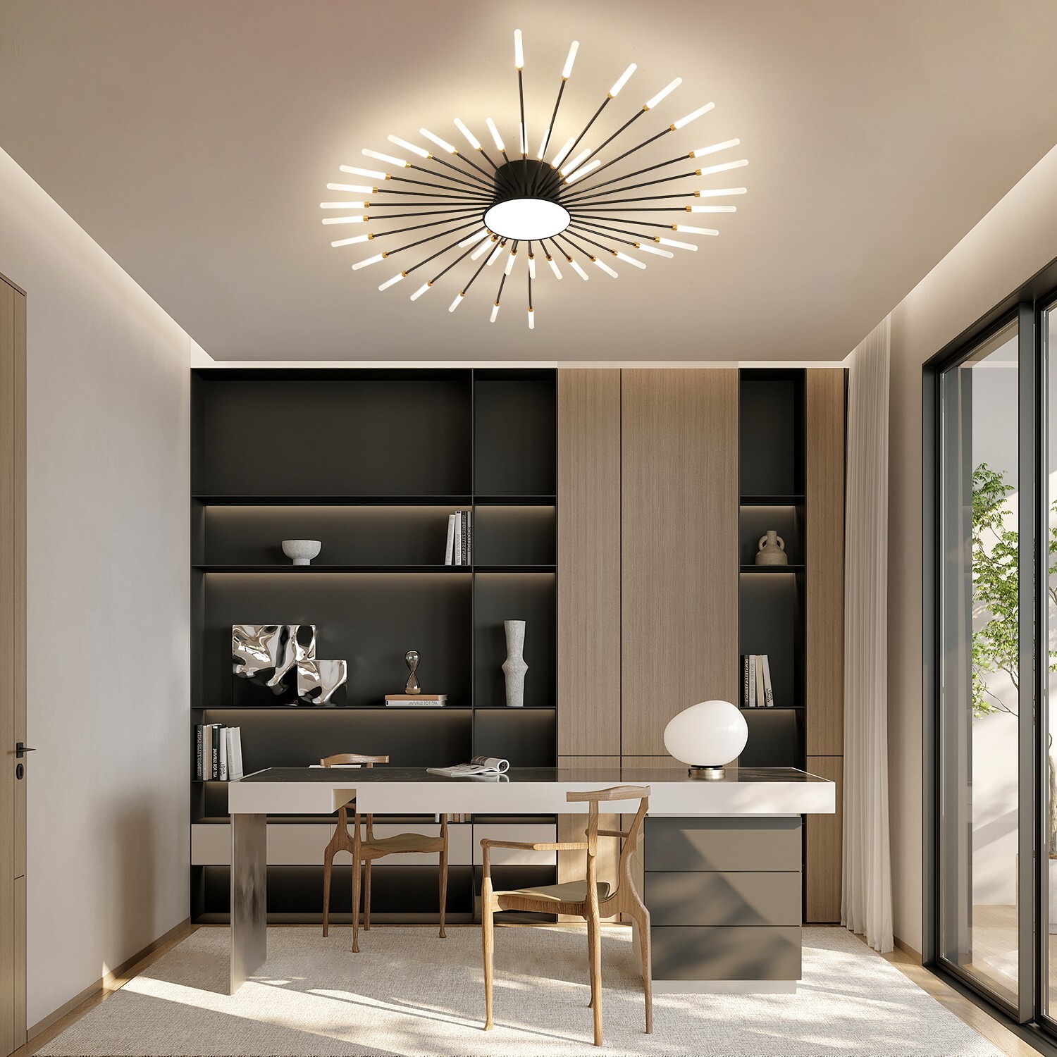 42-Light Fireworks Ceiling Light Modern LED Flush Mount Dimmable APP Remote