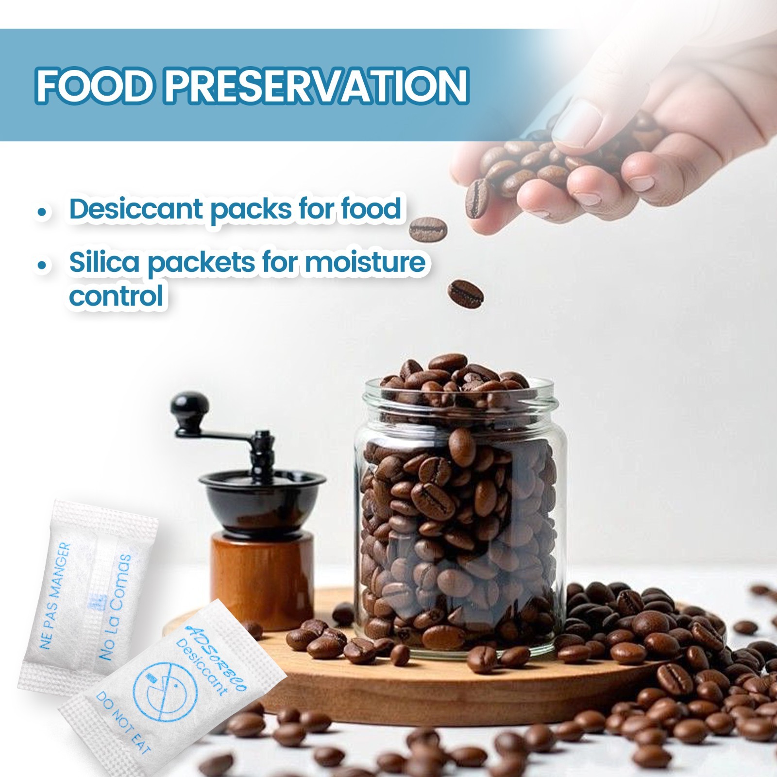 Adsorbco 3 Gram(50) Silica Gel Desiccant Packets–Mini Moisture Absorbing Packets